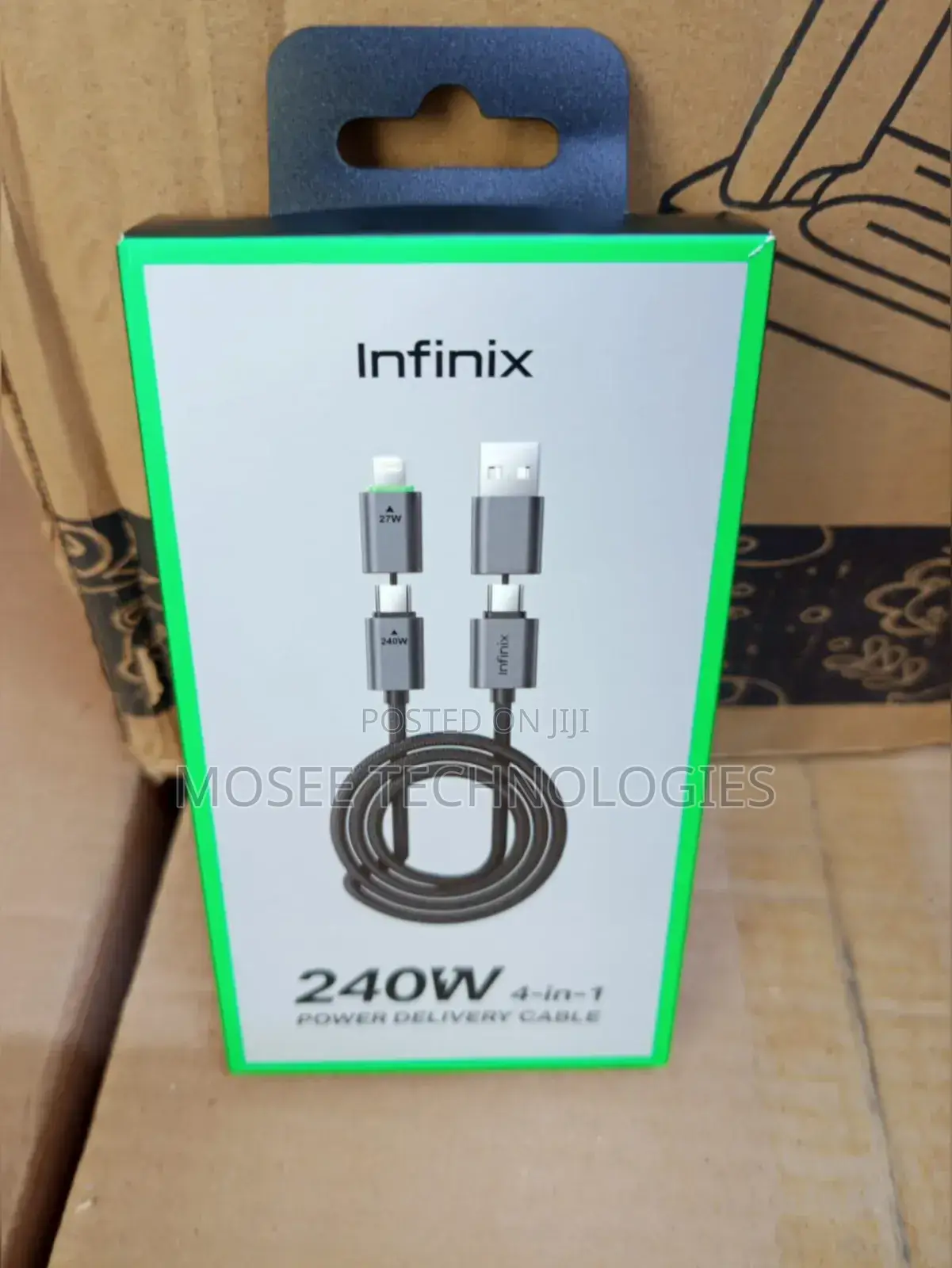 Infinix 240W 4-in-1 Fast Charging & Data Cable – USB & Lightning