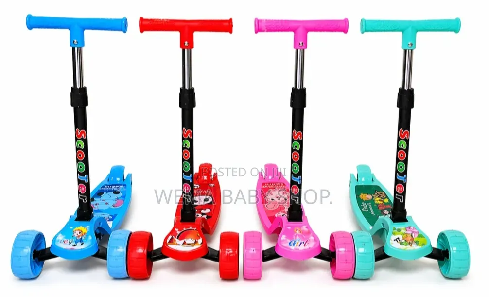 Kids Three-Wheel Kick Scooters With Height-Adjustable Handlebars.
