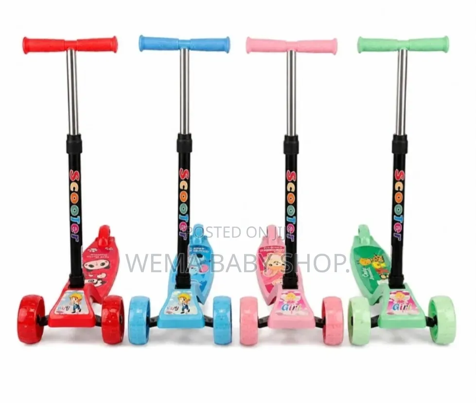 Kids Three-Wheel Kick Scooters With Height-Adjustable Handlebars.