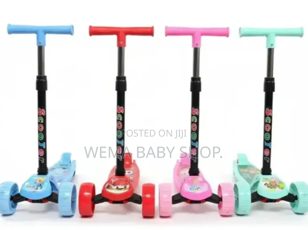 Kids Three-Wheel Kick Scooters With Height-Adjustable Handlebars.
