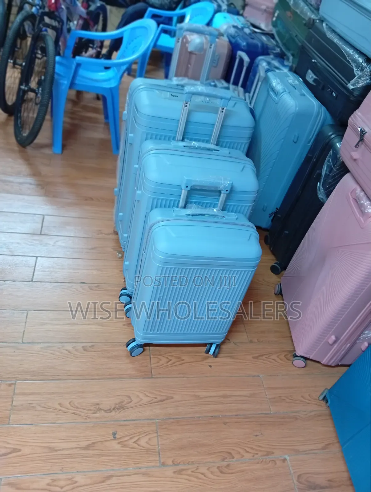 Suitcase - 3 in 1 Pieces Blue Rubber Unbreakable Travel Bag