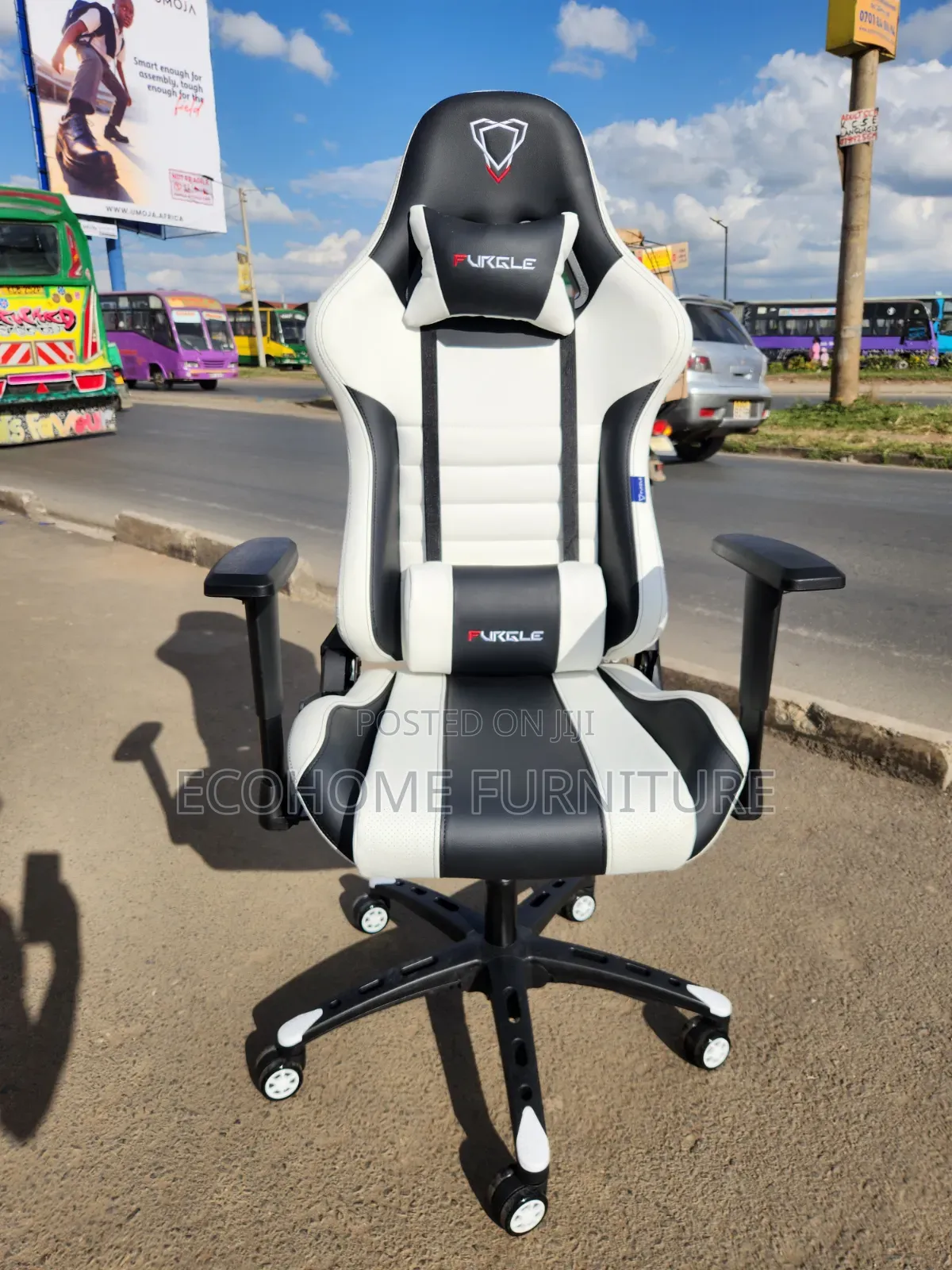 Ergonomic Black White Gaming Chair With Lumbar Support Headrest