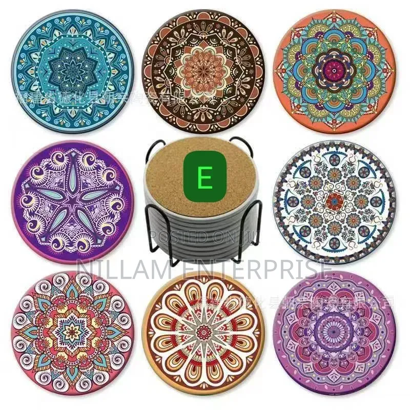 8Pcs Ethnic Style Ceramic Coasters
