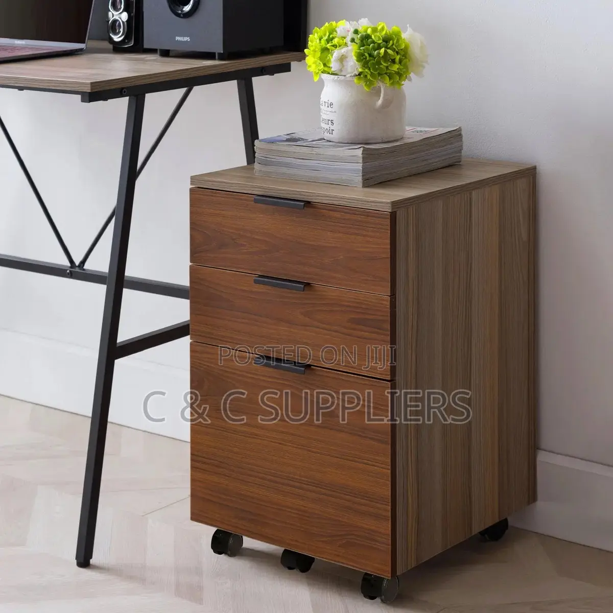 Mobile 3-Drawer Pedestal Desk Cabinet.