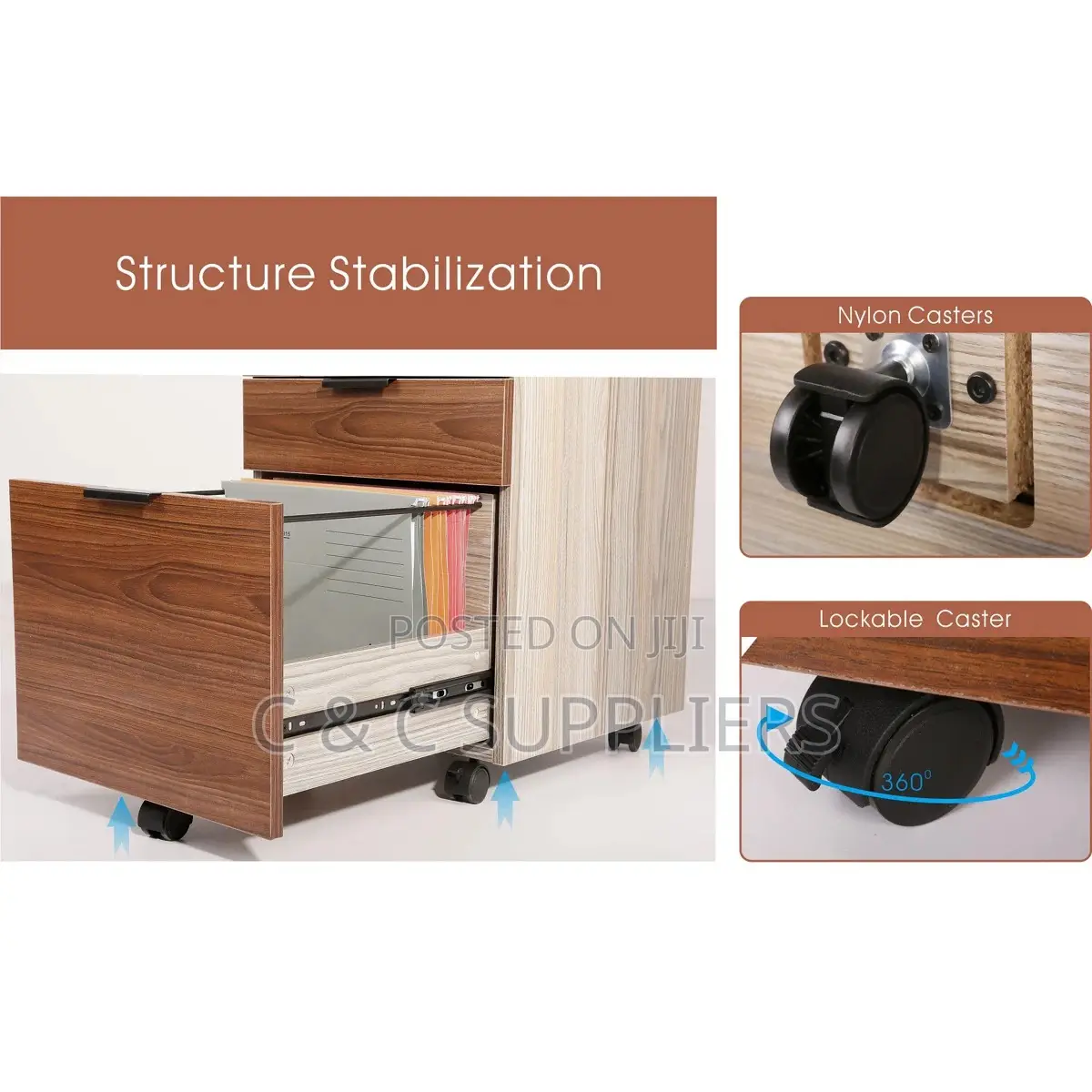 Mobile 3-Drawer Pedestal Desk Cabinet.