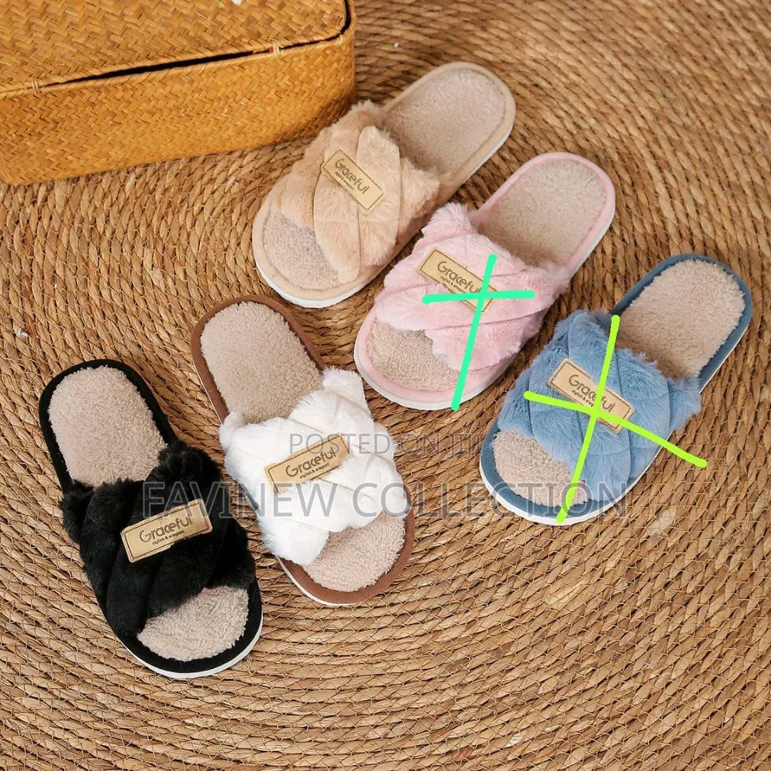 1Pair Casual Open Toe Fluffy Slippers Soft Sole Non-Slip Home Slippers