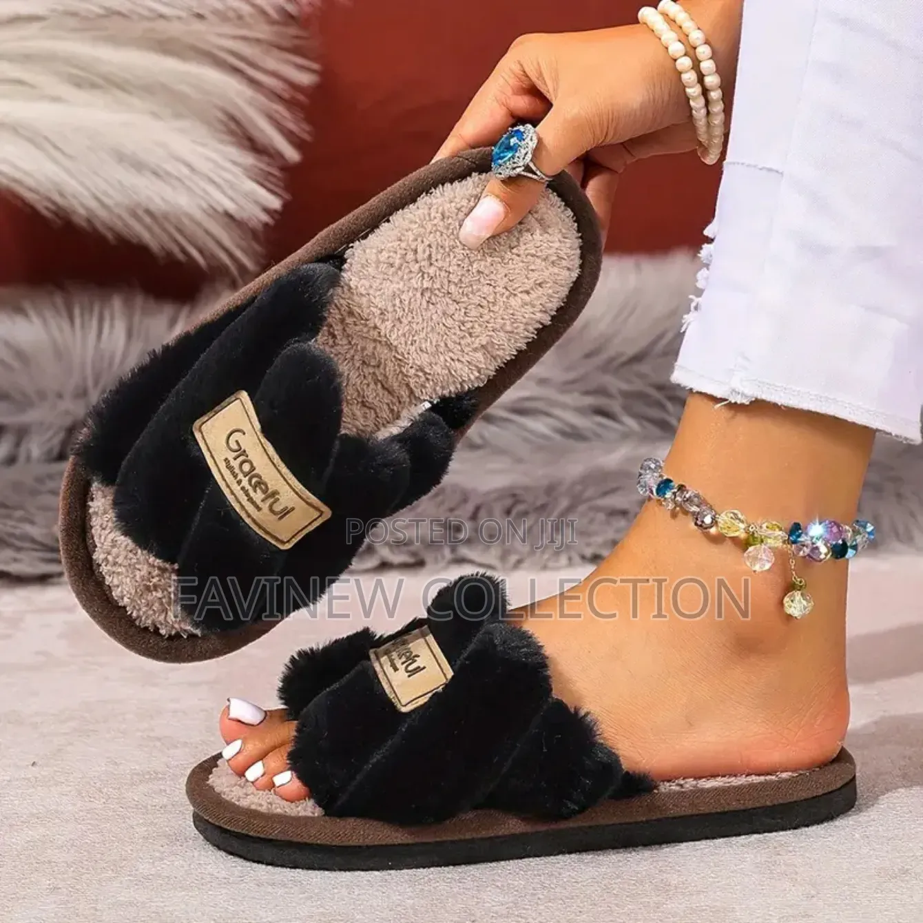 1Pair Casual Open Toe Fluffy Slippers Soft Sole Non-Slip Home Slippers