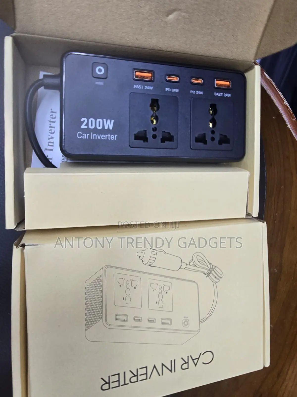 200W Car Power Inverter 12V to 220V Dual AC USB-C Fast Charger