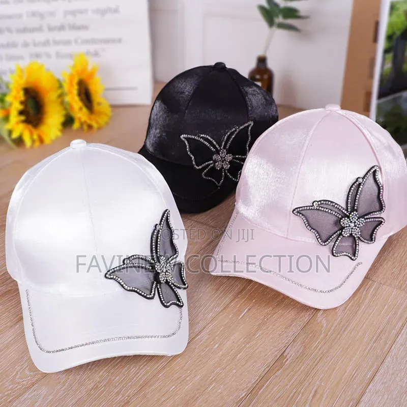 Shiny Rhinestone Butterfly Embroidery Women Baseball Cap