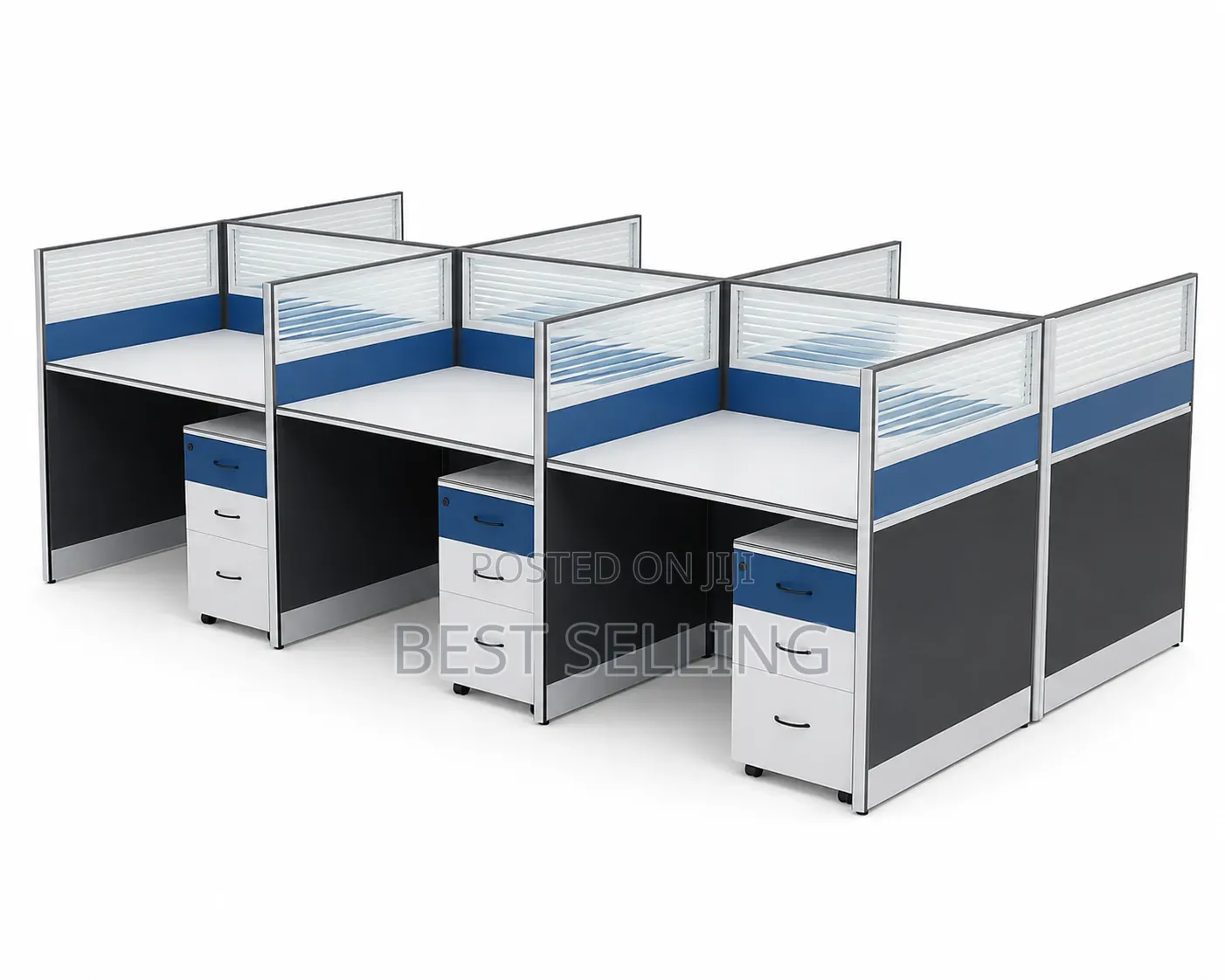 Modern Blue White 6 Way Office Workstation