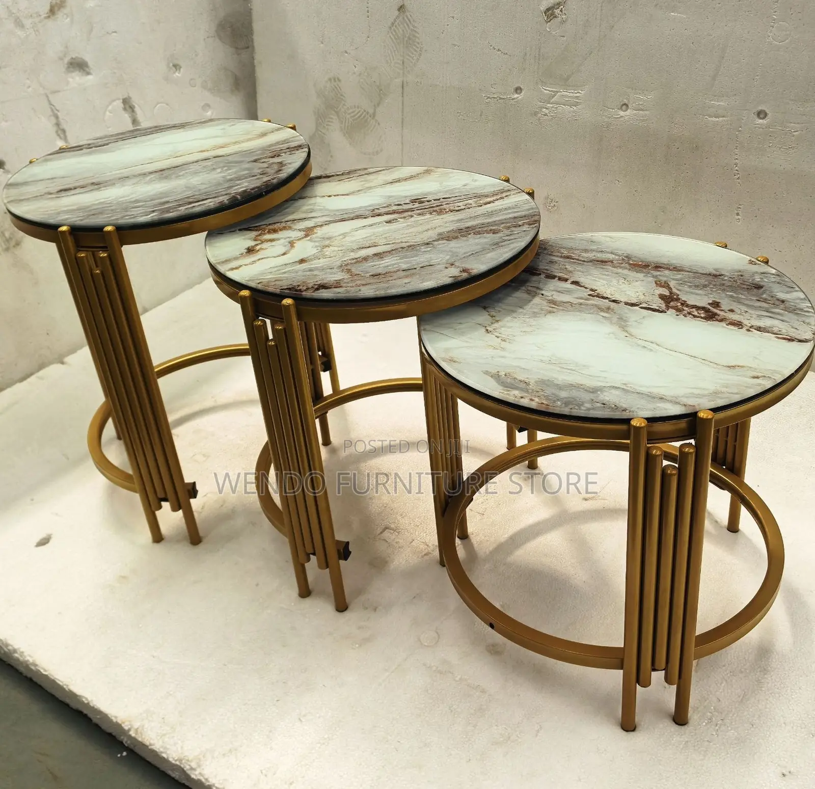 Coffee Table; Round Triple Marble Home Office Table