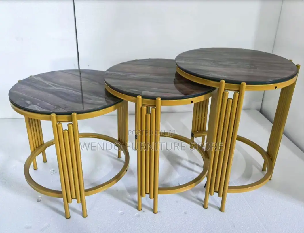 Coffee Table; Round Triple Marble Home Office Table