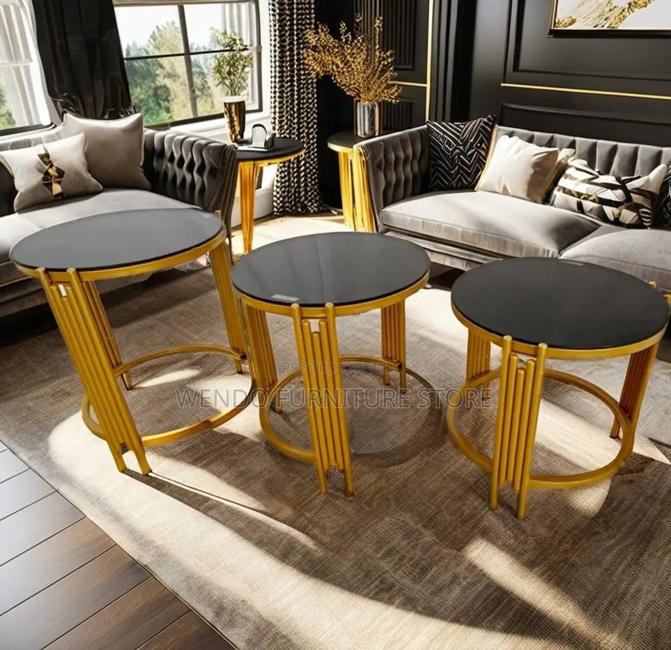 Coffee Table; Round Triple Marble Home Office Table