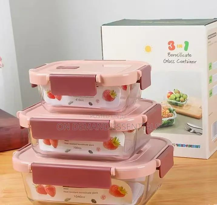 3Pcs Glass Food Storage/ Lunch Box Containers