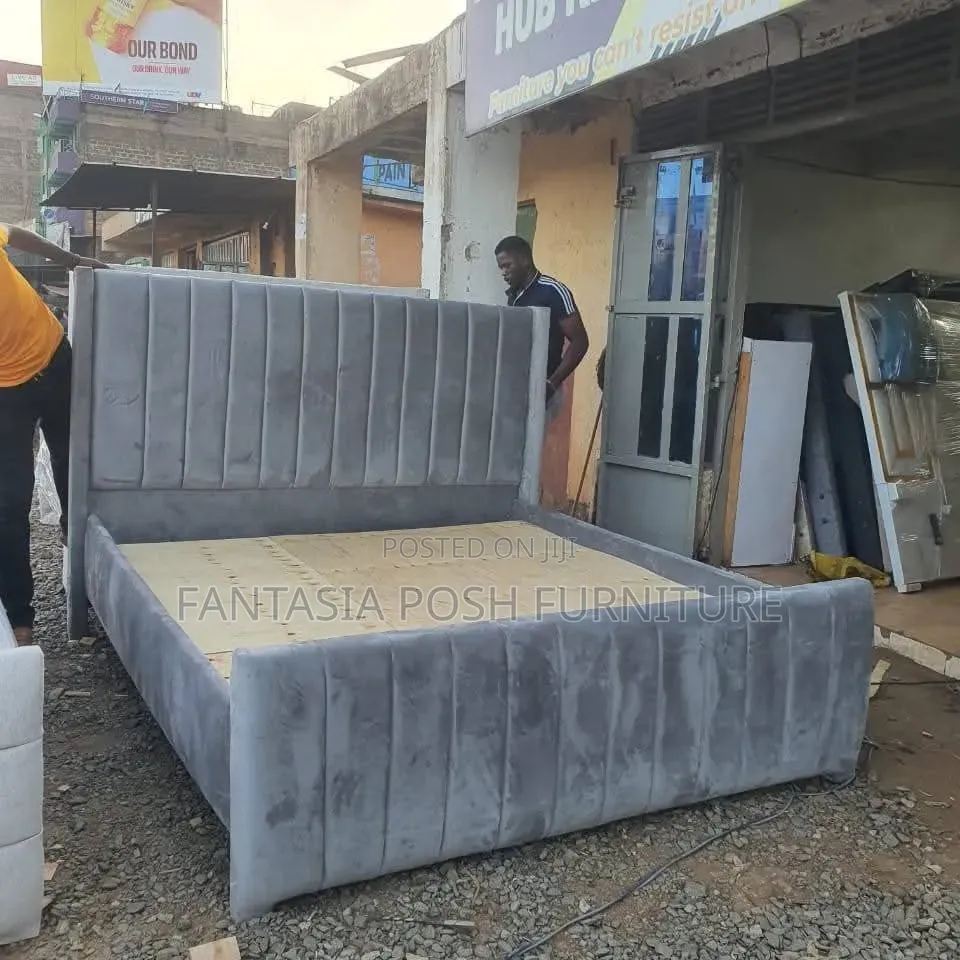 Grey 5x6 Velvet Bed Frame