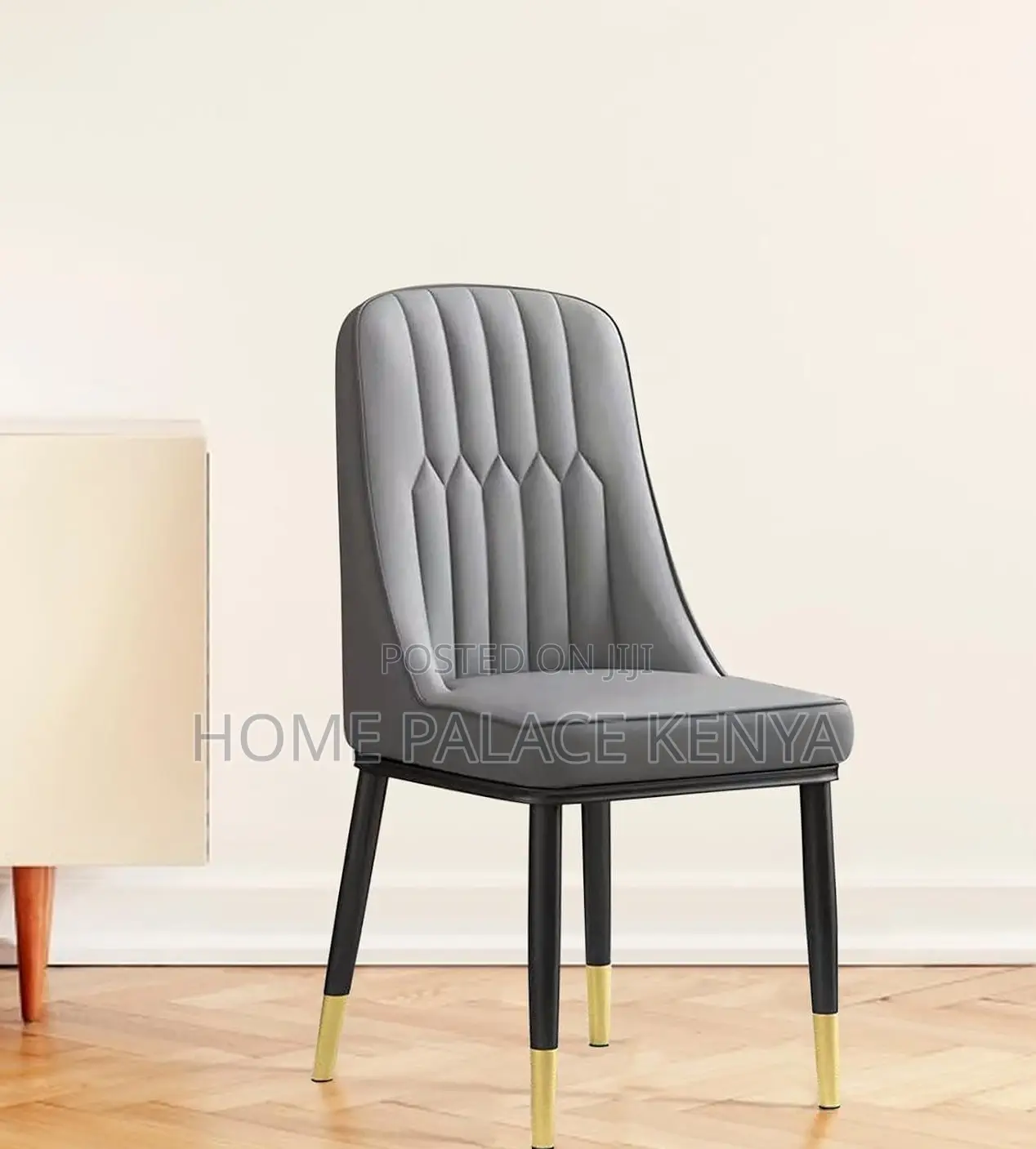 Dining Chair: Stitched Comfortable Grey Chair With Titanium Legs
