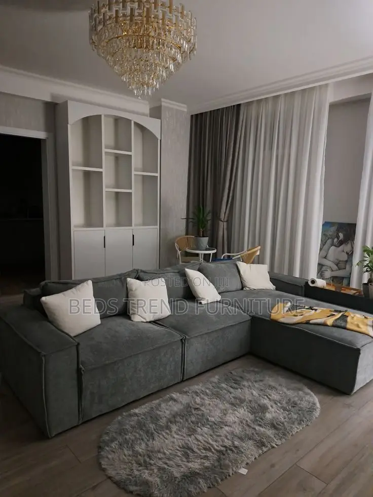 6-Seater L Seat Grey Cushioned Back Sofa