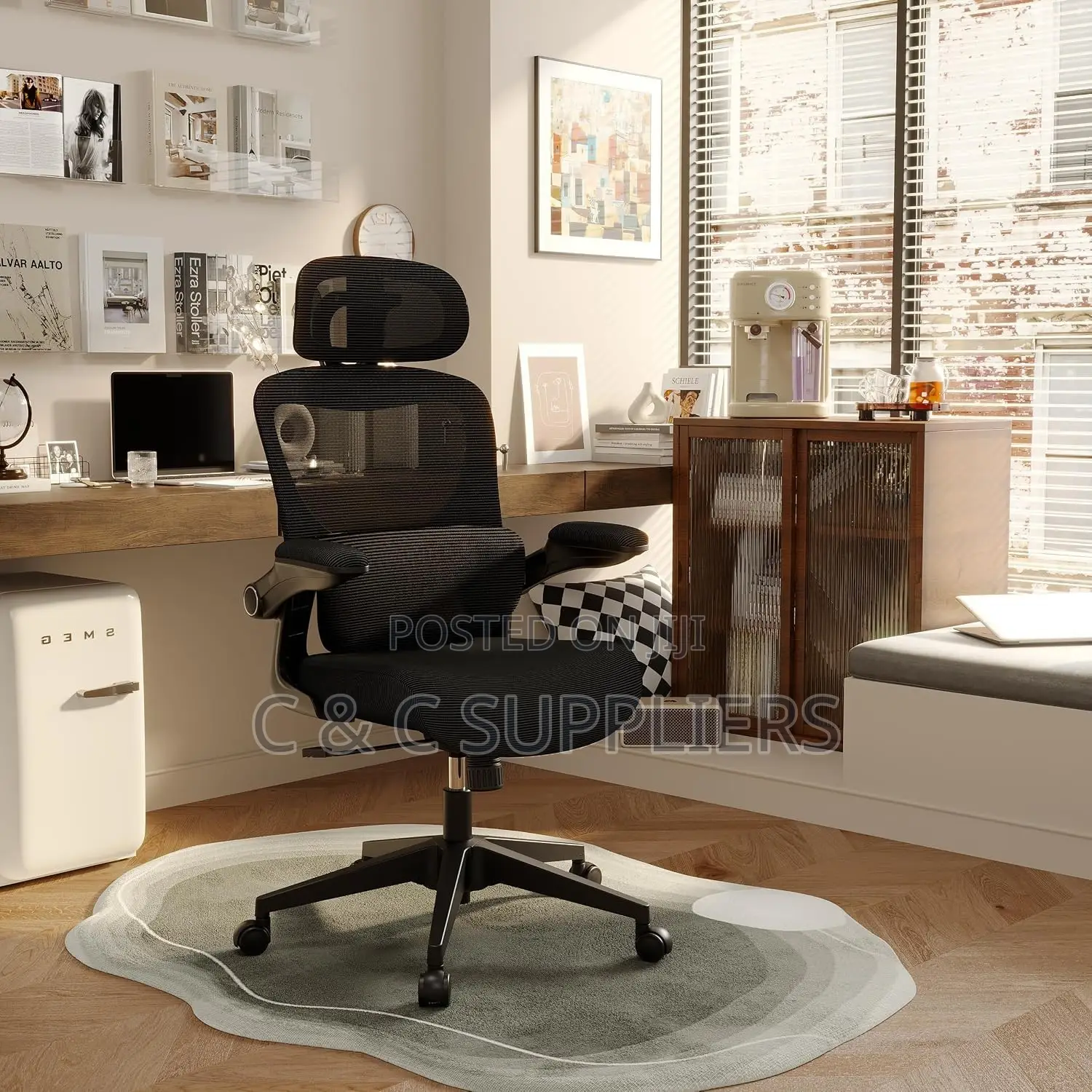 Swivel Mesh Chair With Flip Armrest