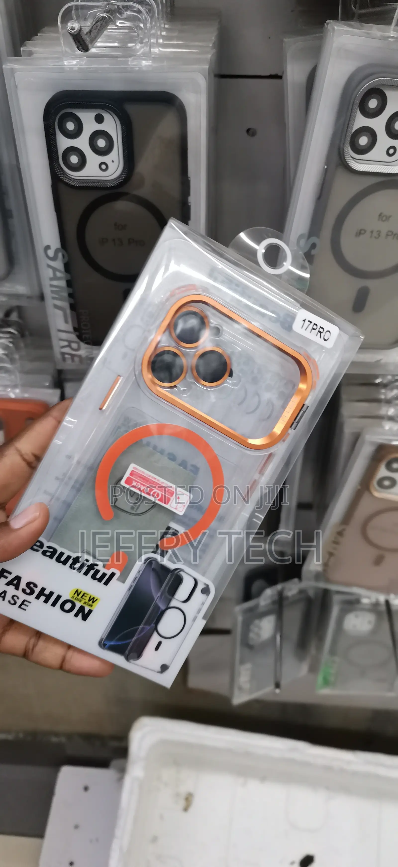 iPh 17 Pro Clear Magnetic Case Wit Vibrant Orange Metallic Camera Lens