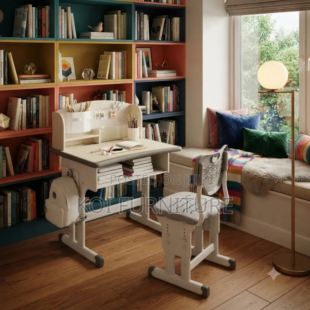 Home Desk; Brown Reclining Height Study Desk Chair Set