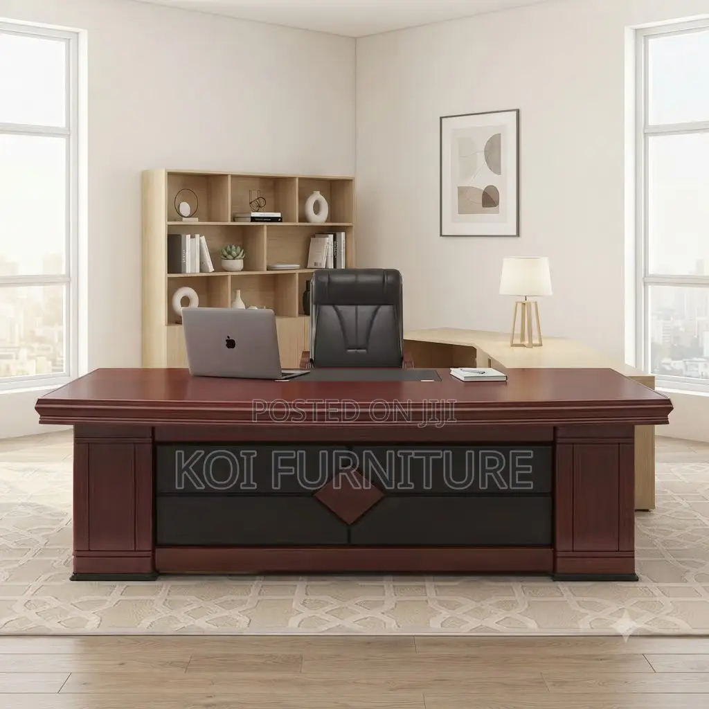 Office Desk; 1.4 Meters Executive Mahogany Desk With L Return