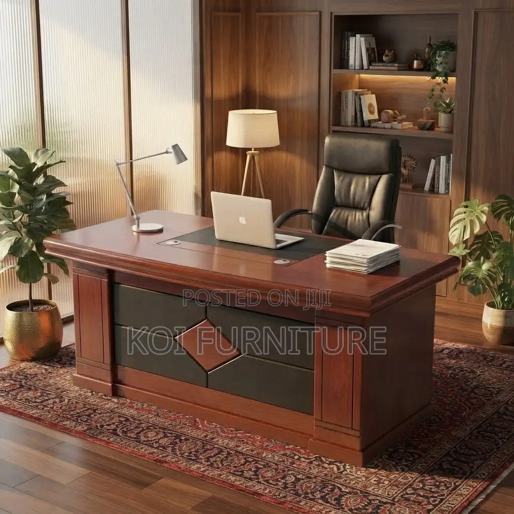 Office Desk; 1.4 Meters Executive Mahogany Desk With L Return