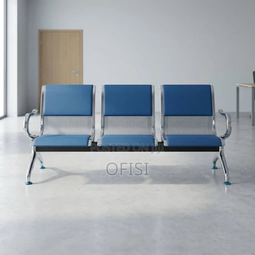 Waiting Bench; 3 Seater Blue Padded Waiting Bench