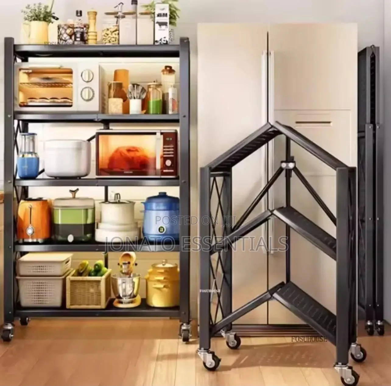 Foldable Kitchen Rack Microwave Stand Heavy Duty Storage Shelf