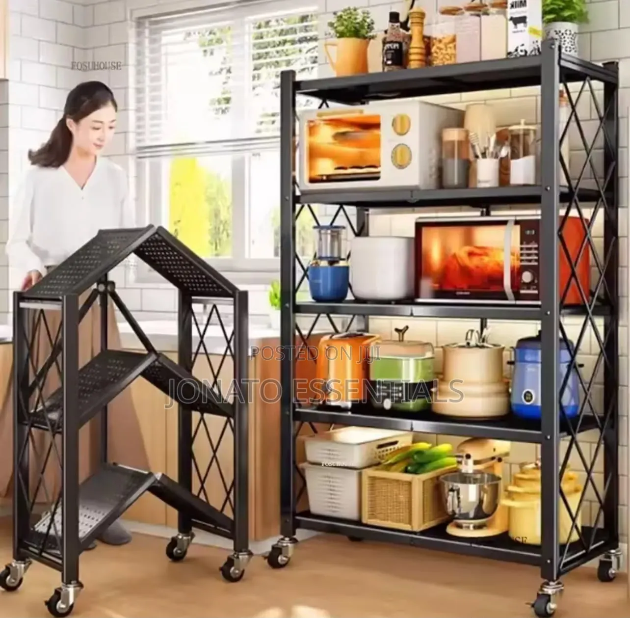 Foldable Kitchen Rack Microwave Stand Heavy Duty Storage Shelf