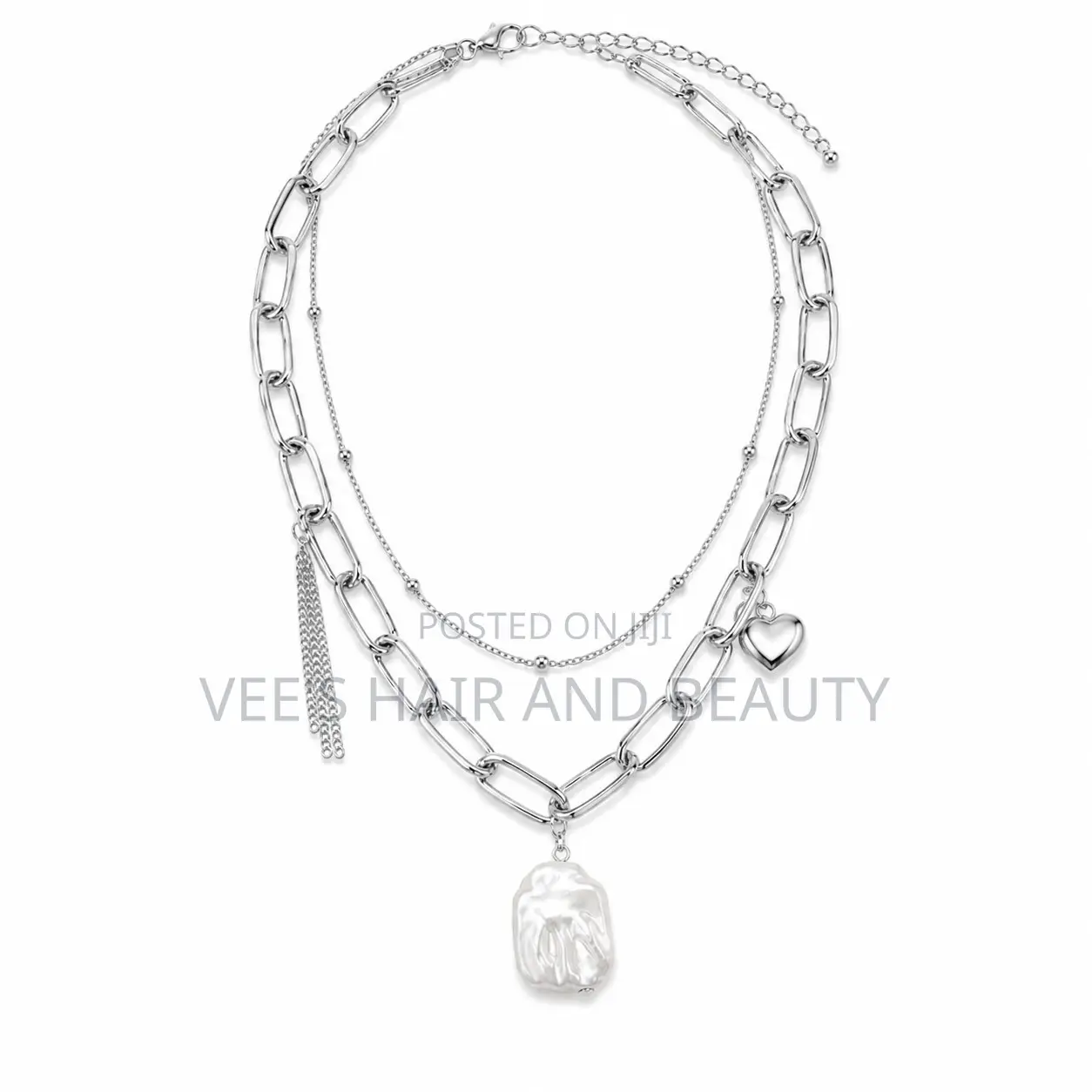 Silver Layered Pearl Heart Necklace | Women's Jewellery Accessory