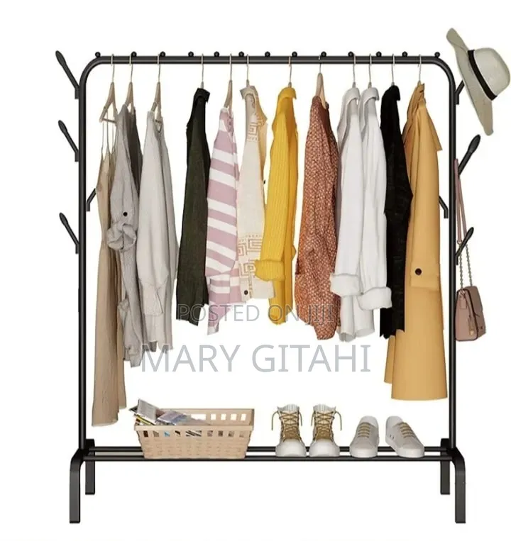 Single Pole Standing Iron Cloth Drying Rack With an Under Shoe Rack*