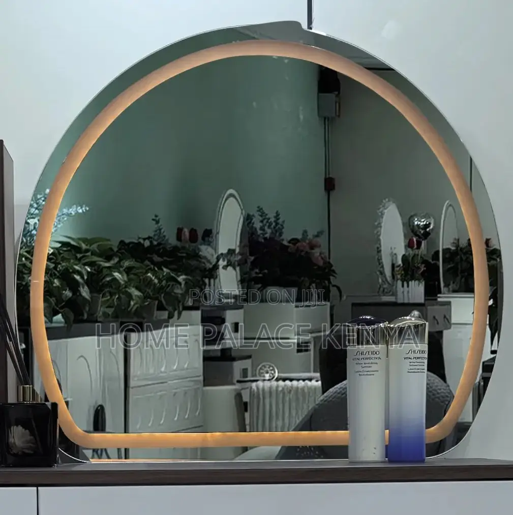 Vanity Table: Two Toned Wooden Vanity Lighted Mirror and Leather Knobs