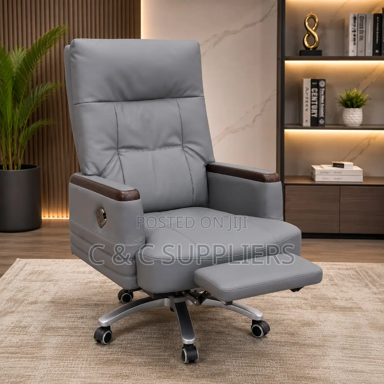Boss Leather Desk Chair With Footrest.