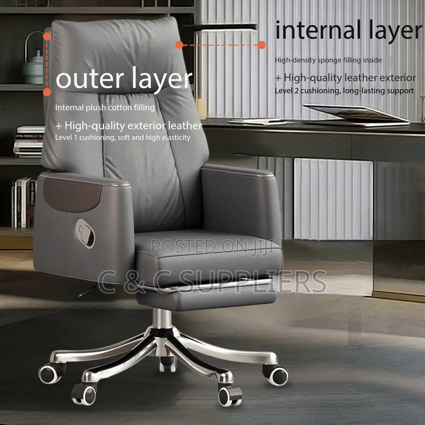 Boss Leather Desk Chair With Footrest.