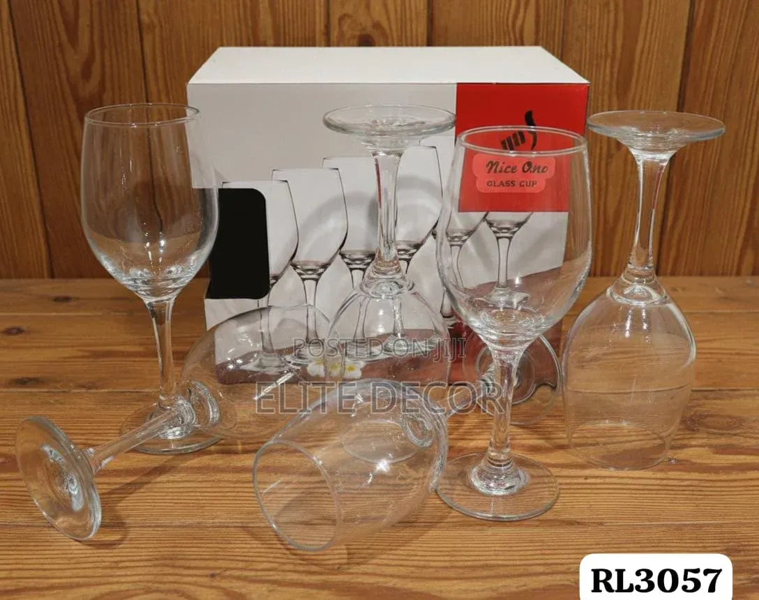 Nice One Set of 6 Elegant Wine Glasses – Clear Stemmed Glassware Set