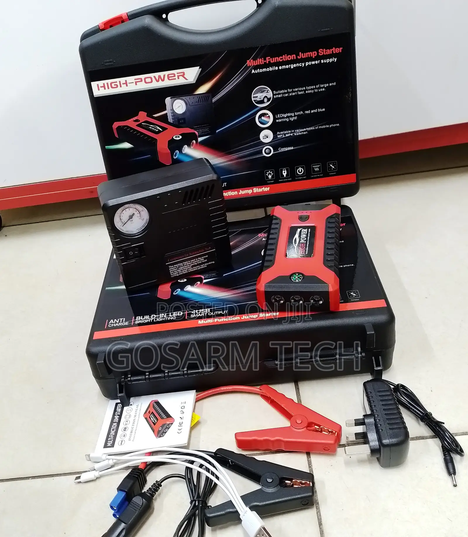 Emergency Portable Car Jump Starter Kit With Air Compressor