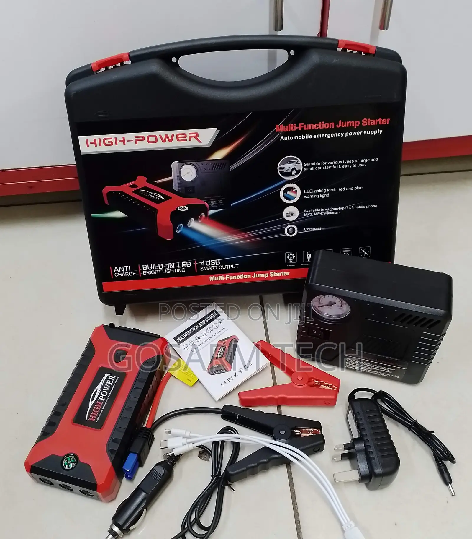 Emergency Portable Car Jump Starter Kit With Air Compressor