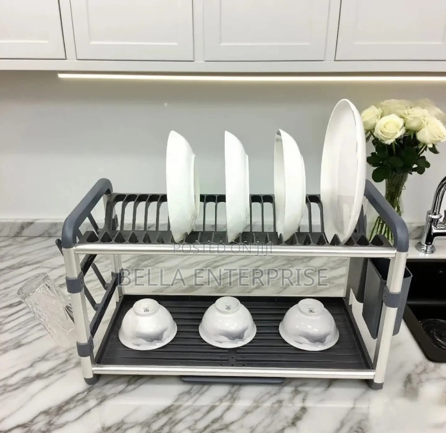 2-Tier Aluminum Dish Drying Rack With Drainer