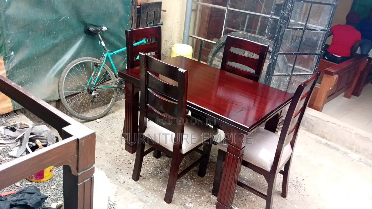 4-Seater Dining Set — Dark Wood Cushioned Elegance