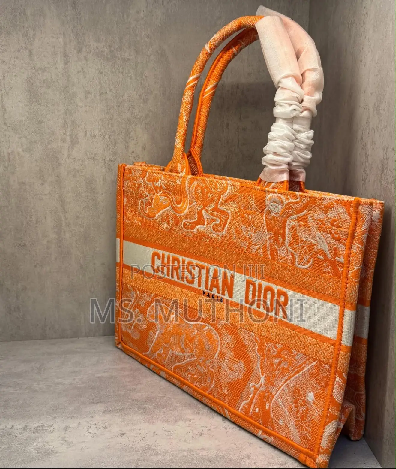 Christian Dior Toile De Jouy Book Tote in Vibrant Blue, Orange Red