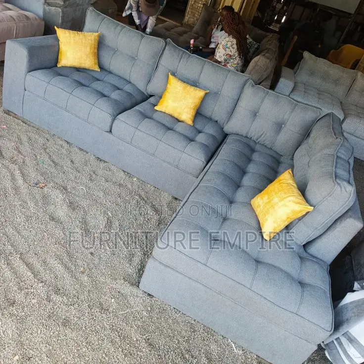 6-Seater L-Shaped Sofa — Grey Tufted Elegance