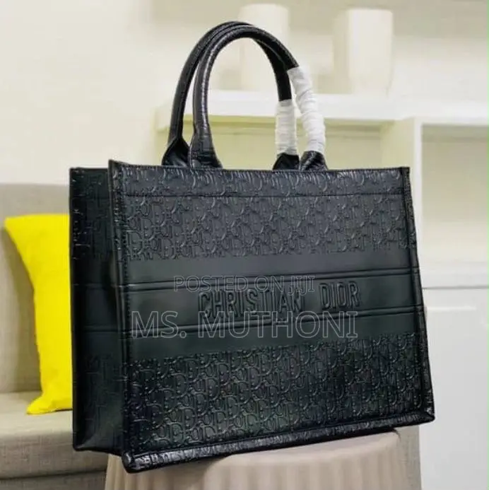 The Large Dior Book Tote in Black Dior Oblique Embossed Calfskin