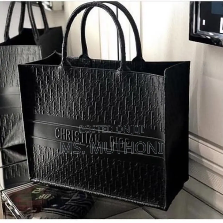 The Large Dior Book Tote in Black Dior Oblique Embossed Calfskin