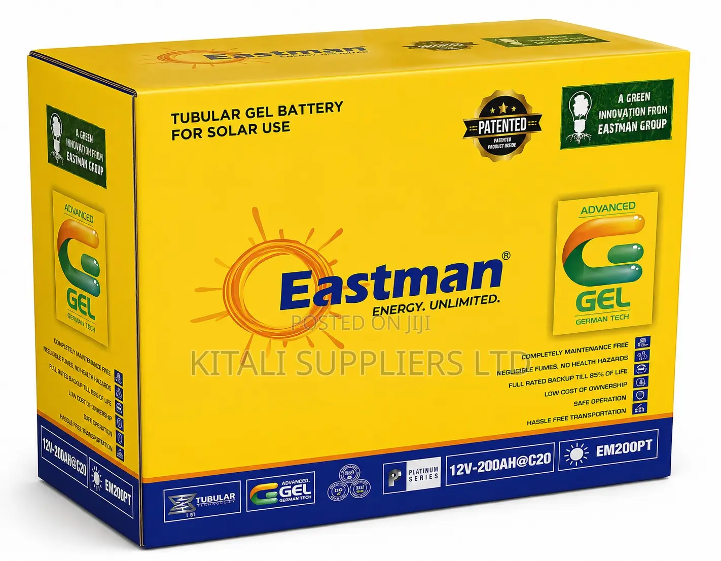 Eastman 12V 200Ah Tubular Gel Solar Battery | Maintenance-Free