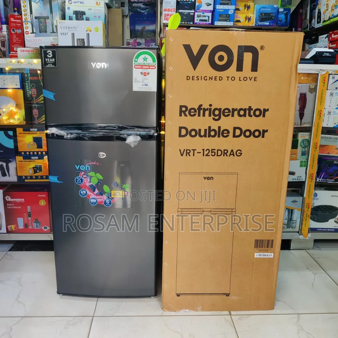 Von Double Door Fridge 125litres Direct Cool