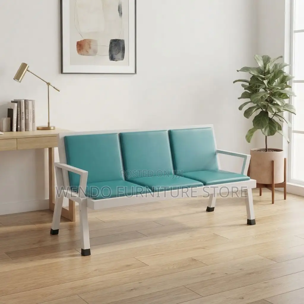 Office Bench; Three Seaters Leather Reception Padded Bench
