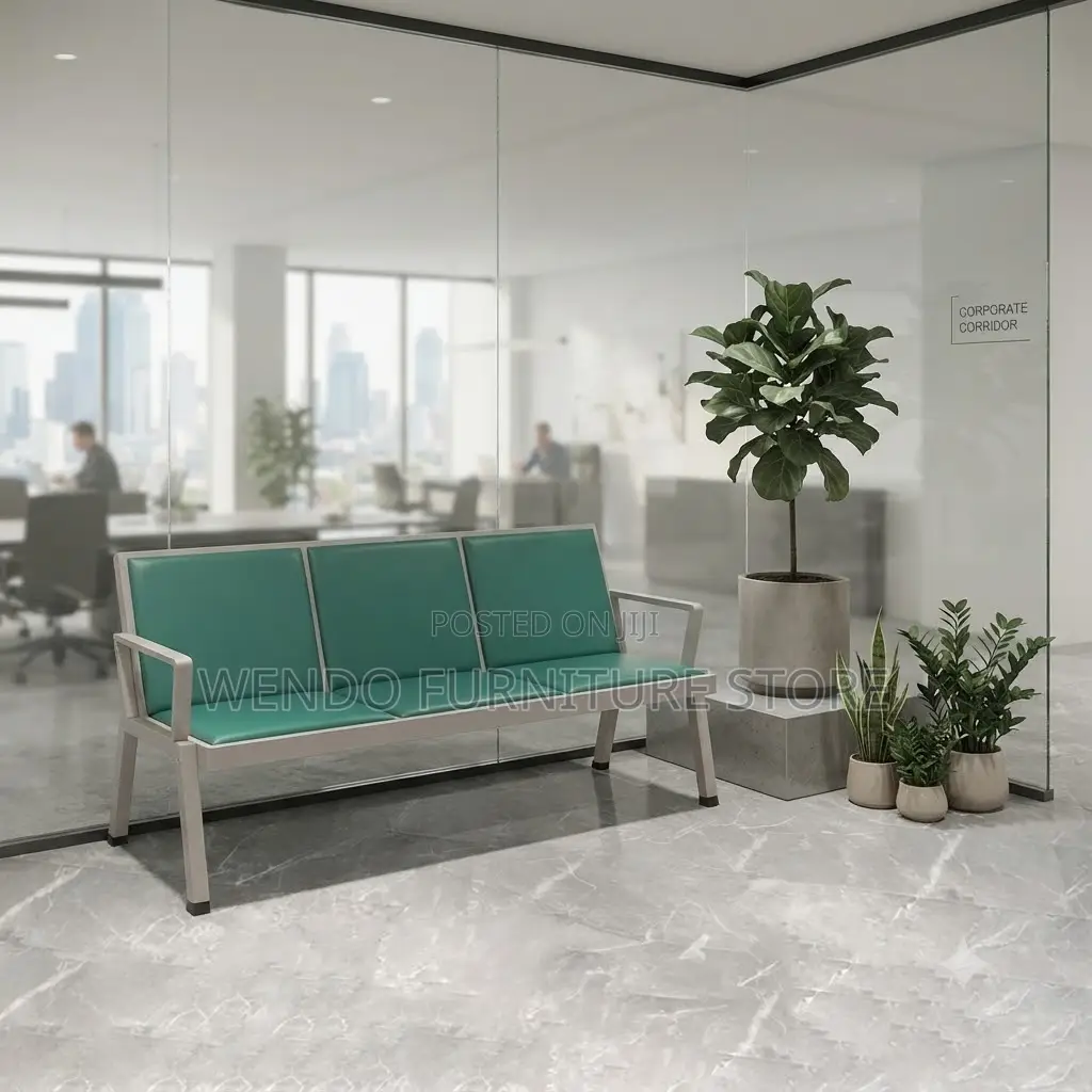 Office Bench; Three Seaters Leather Reception Padded Bench