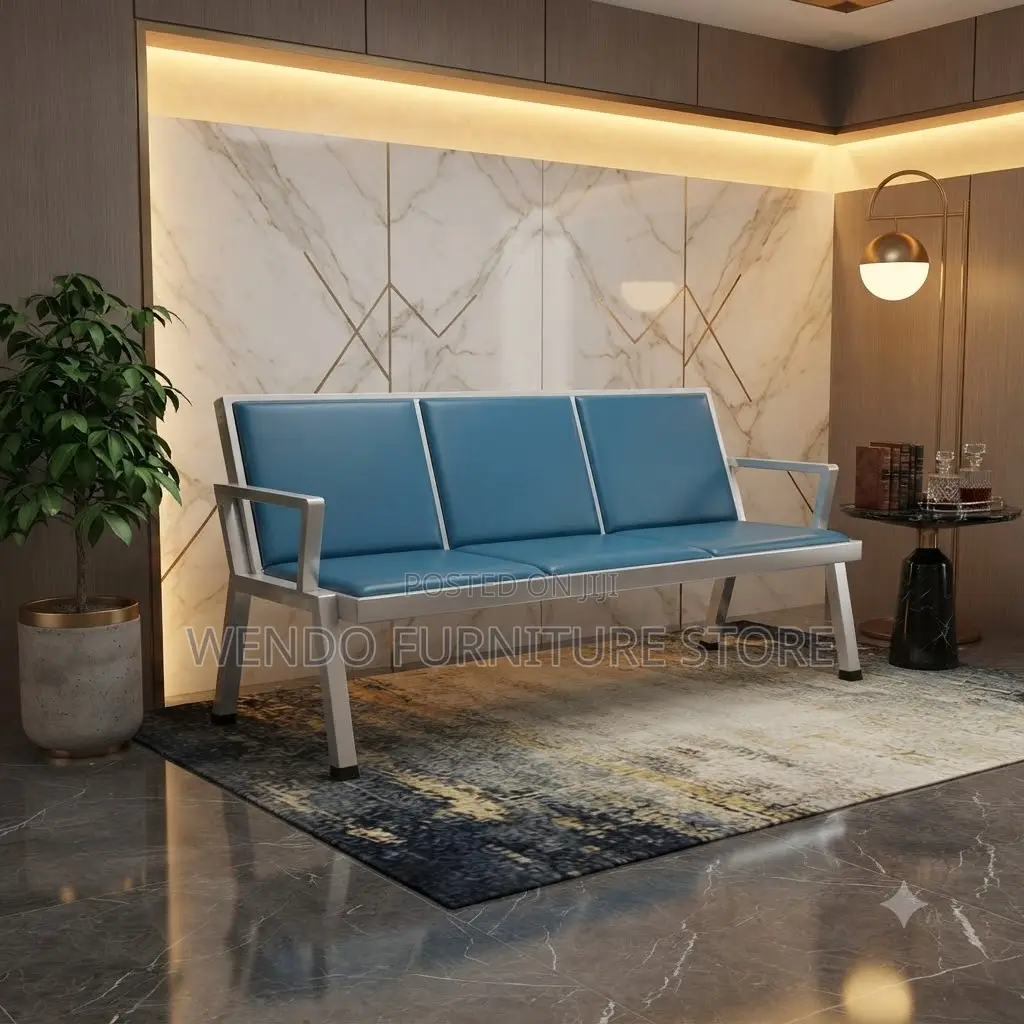 Office Bench; Three Seaters Leather Reception Padded Bench