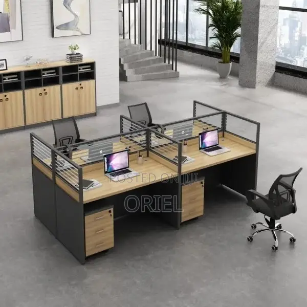 Office Workstation : 4 Way Office Staff Workstation With Drawers