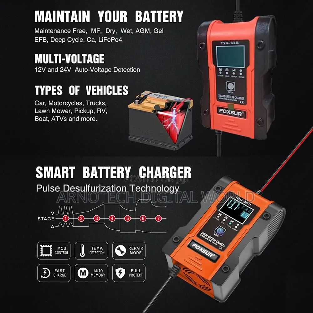 Automatic Pulse Repair Charger Pack for Gel Wet AGM Lithium LiFePO4